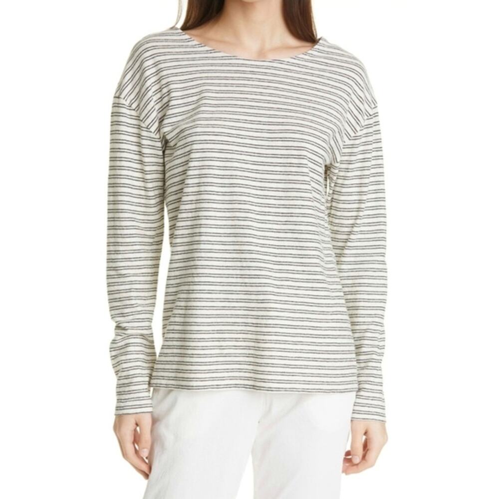 Nili Lotan NWOT Arlette Stipe Cotton Hemp Blend Long Sleeve T-Shirt Size S